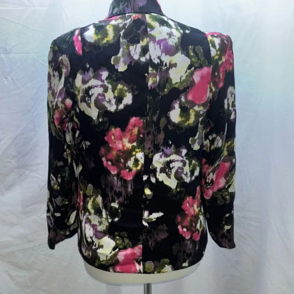 Anthropologie Cartonnier black floral silky blazer jacket XS Rhian summer weight